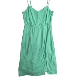 J Crew Linen Blend Midi Dress Womens 12 Mint Green Sleeveless Side Slit